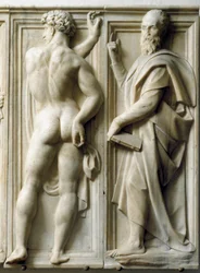 Profeet en Ignudo Laag marmeren reliëf door Baccio Bandinelli (1493-1560)