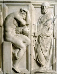 Profeet en Ignudo Laag marmeren reliëf door Baccio Bandinelli (1493-1560)