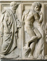 Profeet en Ignudo Laag marmeren reliëf door Baccio Bandinelli (1493-1560)
