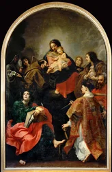 Tronende Madonna met heiligen (schilderij op doek)