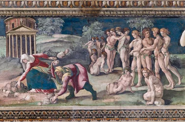 Deucalion en Pyrrha werpen stenen