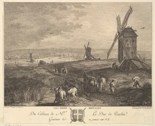 De drie molens Les Trois Moulins naar een schilderij in de collectie van de Duc de P..., 1772