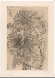 Drie zonnebloemen in een vaas