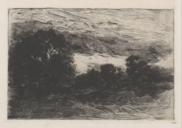 Landschap met bomen en stormachtige lucht