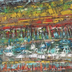 Abstracte zeegezichten met boten