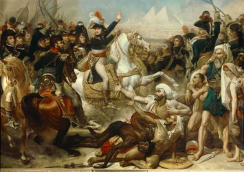 Veldtocht (expeditie) naar Egypte (1798-1801): Napoleon Bonaparte houdt een toespraak tot het leger vóór de Slag bij de Piramiden, 21 juli