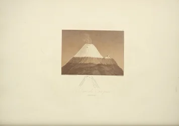 Vulkaan Cotopaxi, getekend door Gmelin, gegraveerd door Arnold, illustratie uit „Vues des Cordillères et Monumens des Peuples Indigènes de l