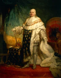 Portret van Lodewijk XVIII van Frankrijk in kroningsgewaad, Versailles