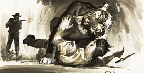 Tijger valt jager aan