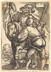 Rijdende vaandeldrager en voetsoldaat