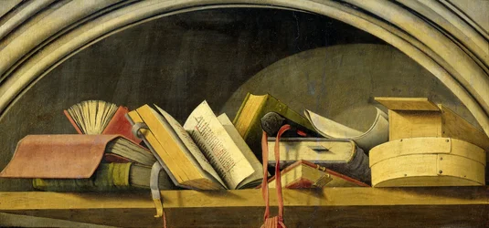 Stilleven met boeken in een nis, 1442-45