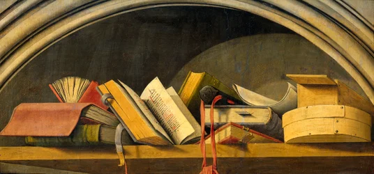Stilleven met boeken in een nis