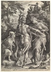 Minerva en Mercurius bewapenen Perseus
