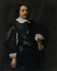 Portret van een heer in een zwart satijnen wambuis