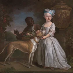 Een Jong Meisje met een Tot Slaaf Gemaakte Dienaar en een Hond
