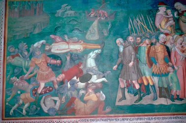 Fresco van de Israëlieten die de Rode Zee oversteken, 14e eeuw