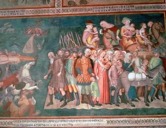Fresco van de Israëlieten die de Rode Zee oversteken, 14e eeuw