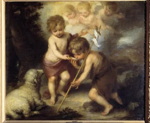 Kinderen in de schelp. Schilderij van Bartolomé Murillo (1618-1682)