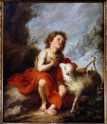 Voorstelling van de heilige Johannes de Doper als kind, schilderij van Bartolomé Murillo (1618-1682), 17e eeuw, zon. 1,21 x 0,99 m, Madrid, Museo del Prado