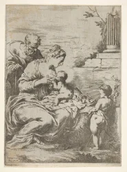 De Heilige Familie met de jonge Sint Johannes de Doper aan de rechterkant