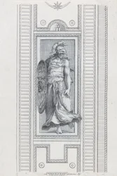 Plaat 15: mythologisch figuur met helm en schild