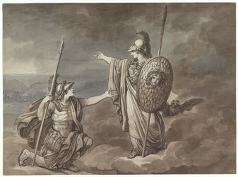 Athena verschijnt aan Telemachus (de zoon van Ulysses), illustratie voor Telemaco uit Homers Odyssee