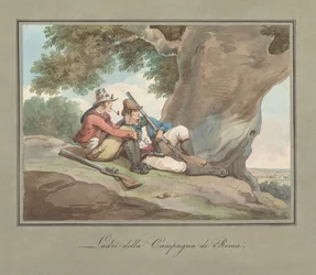 Rustende briganten in de Campagna, illustratie voor Romeinse kostuums en gebruiken