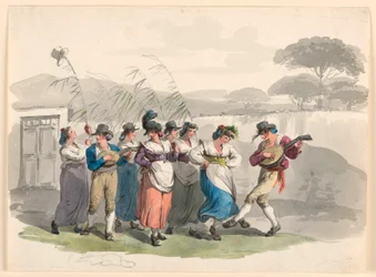 Tekening, "Saltarello Romano," Dansende boeren in de buurt van Rome, 1807-08