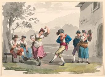 Tekening, "Saltarello Romano," Dansende boeren in de buurt van Rome, 1807-08