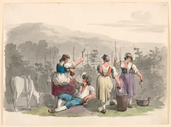 Tekening, Wijnoogst in de bergen bij Rome, 1807-08