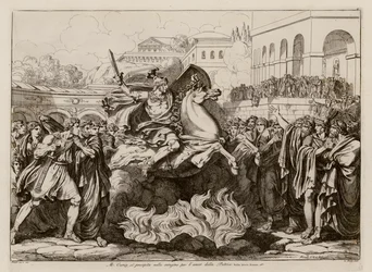 Sacrificale dood van Marcus Curtius (ets)