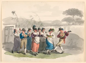 "Saltarello Romano," dansende boeren in de buurt van Rome