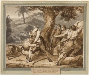 Telemachus vecht tegen de leeuw, uit De avonturen van Telemachus, Boek 2