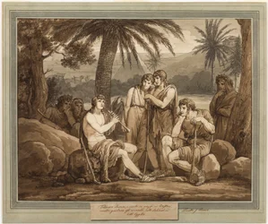 Telemachus speelt en zingt voor de herders in Egypte, uit De avonturen van Telemachus, Boek 2