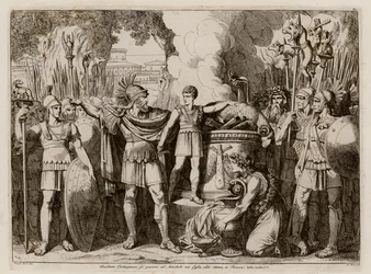 De jonge Hannibal zweert een eed van vijandschap jegens de Romeinen (ets)