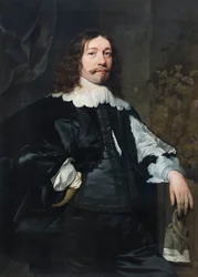 Portret van een man in het zwart met een handschoen