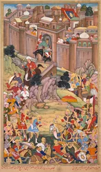 Het beleg van Arbela in het tijdperk van Hulagu Khan, uit een Chingiz-nama (Boek van Chingiz Khan) van de Jami al-tavarikh (Compendium van Kronieken) van Rashid al-Din (Perzisch, 1247–1318)