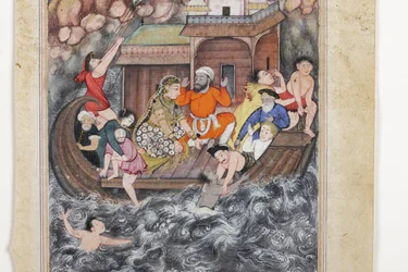 Detail uit Een storm op zee, ca. 1560-65 (dekkende aquarel en goud op papier)