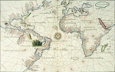 Een Dubbelbladige Kaart van de Atlantische Oceaan, met de Oostkust van Noord- en Zuid-Amerika, 1544