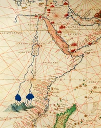 De Indische Oceaan en een deel van Azië en Afrika: de loop van de Nijl, uit Atlas van de Wereld in drieëndertig Kaarten, door Battista Agnese
