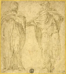 Twee staande gedrapeerde figuren (Sint Jan en de Magdalena)