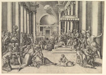 Constantijn presenteert de stad Rome aan de Heilige Stoel, rechts veel toeschouwers, ca. 1530-61