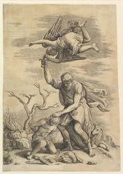 De engel die de arm van Abraham tegenhoudt