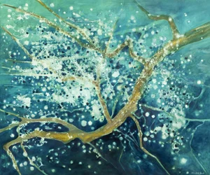 Gouden takken, blauw water