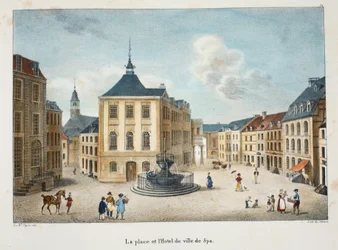 Het plein en het stadhuis van Spa, ca. 1895