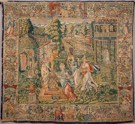 De geschenken van Pomone (Pomona) nimf van de vruchten Tapijt van de manufacturen van Brussel. 16e eeuw Genes, Musei di Strada Nuova