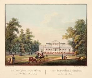 Het Paviljoen te Jaarlem, van den Hout af te zien. Vue du Pavillon de Harlem, prise du Bois, 1825