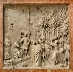 Crypte, Ark van de Heiligen Marcellinus en Peter Exorcist, Benedetto Briosco 1506-08, De Onthoofding van de Heiligen Marcellinus en Peter