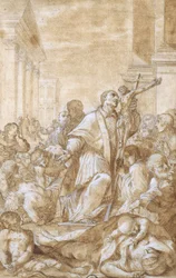 De heilige Carlo Borromeo onder de pestlijders