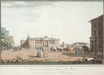 Uitzicht op het Michaelpaleis en het Connetableplein in St. Petersburg, 1800